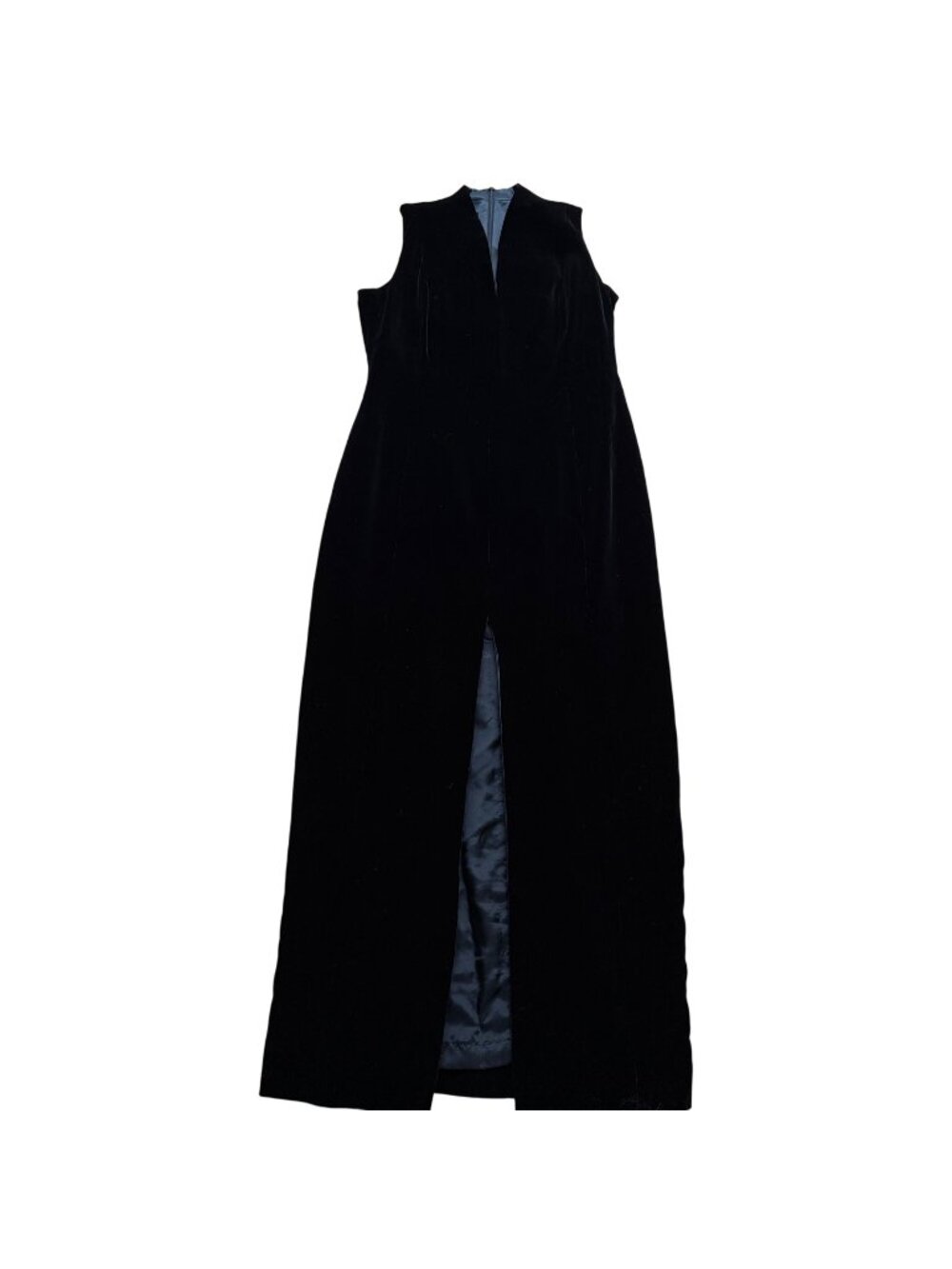 Vintage 90s Jones NY Evening Size 6P NEW Black Velvet Sleeveless Slit Dress
